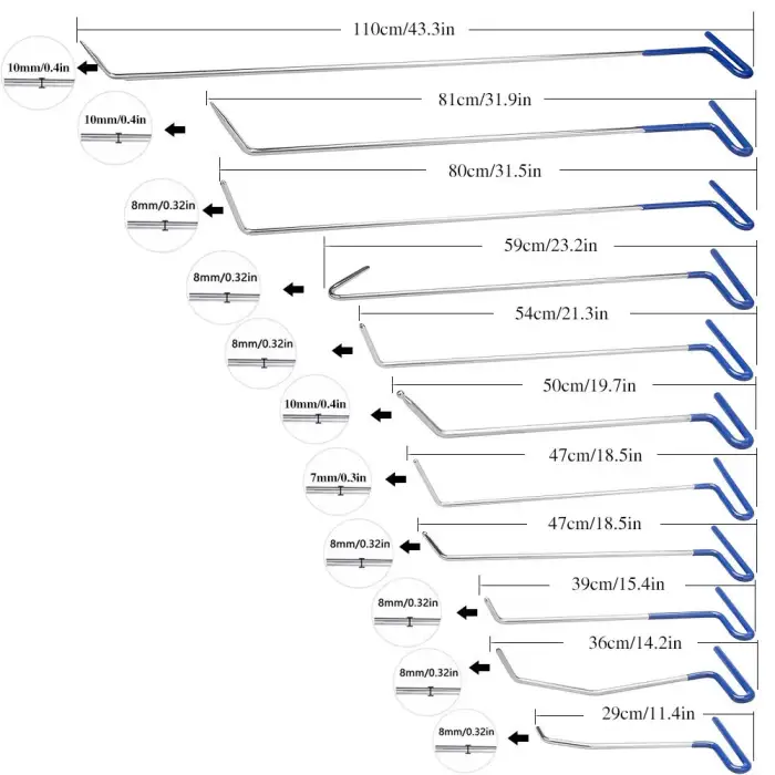 21pcs pdr rods dent remover tools dent repair tools pdr tools kit hail damage removal car ding dent repair rod hook