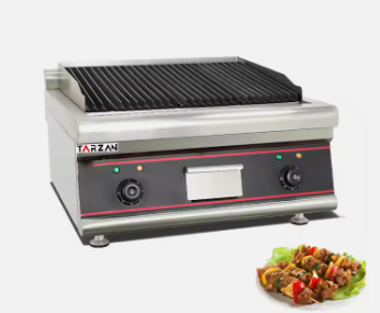 Commercial 2 Burner Grill Catering Kitchen Equipment Stainless Steel Counter Top Griddle Bbq Lava Rock Stone Grill