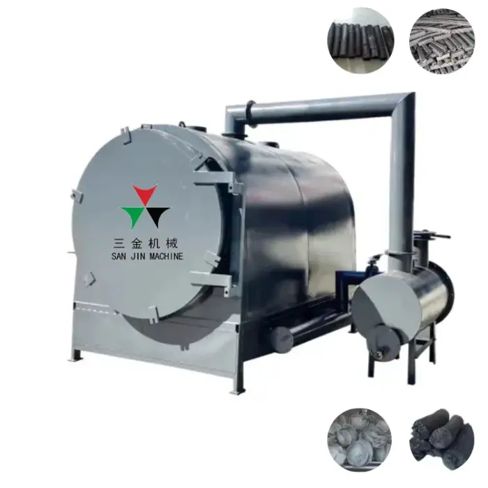 Industrial wood log rice husk palm kernel charcoal carbonization furnace plant