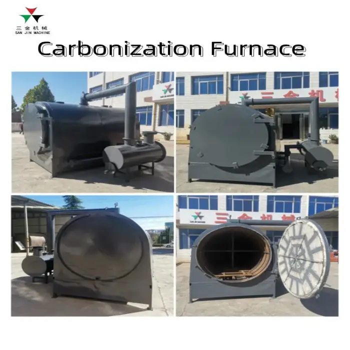 Industrial wood log rice husk palm kernel charcoal carbonization furnace plant