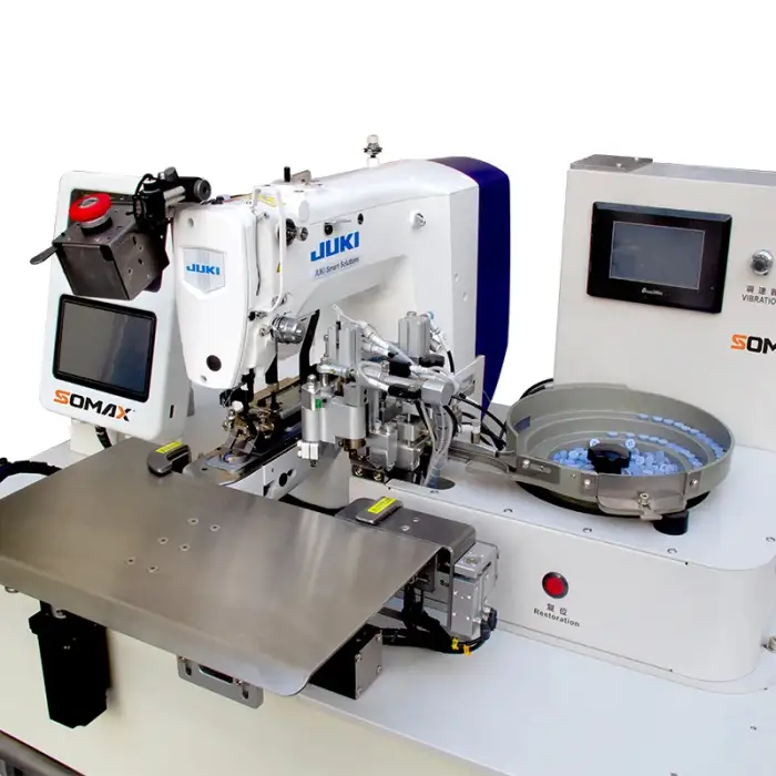 Automatic SOMAX SM-05BA Polo shirts button feeding and attaching apparel machinery sewing machines