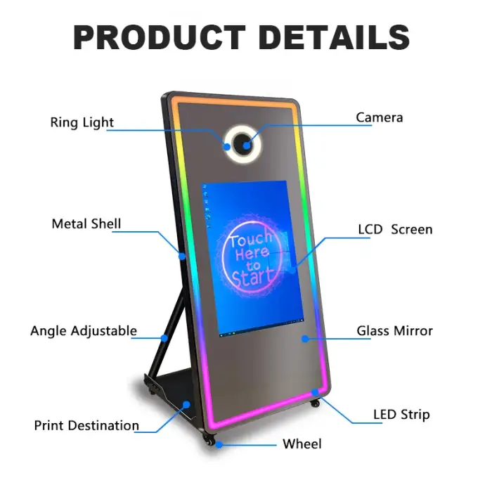 2024 Newest Mirror Photo Booth with Printer and Camera - Selfie Digital Magic Mirror Party Supplier