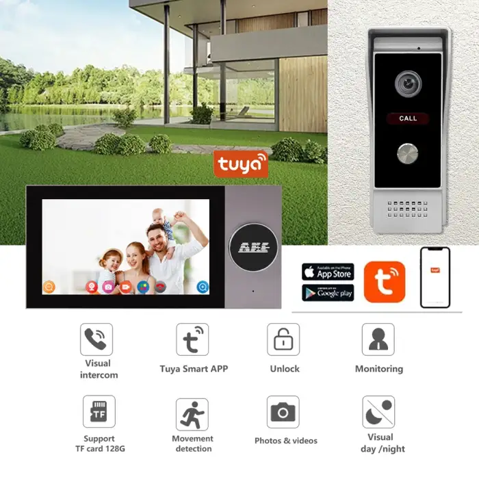 Tuya Wifi Door Intercom System Wired Video Intercom Doorbell System 7 Inch Video Intercom With Wifi