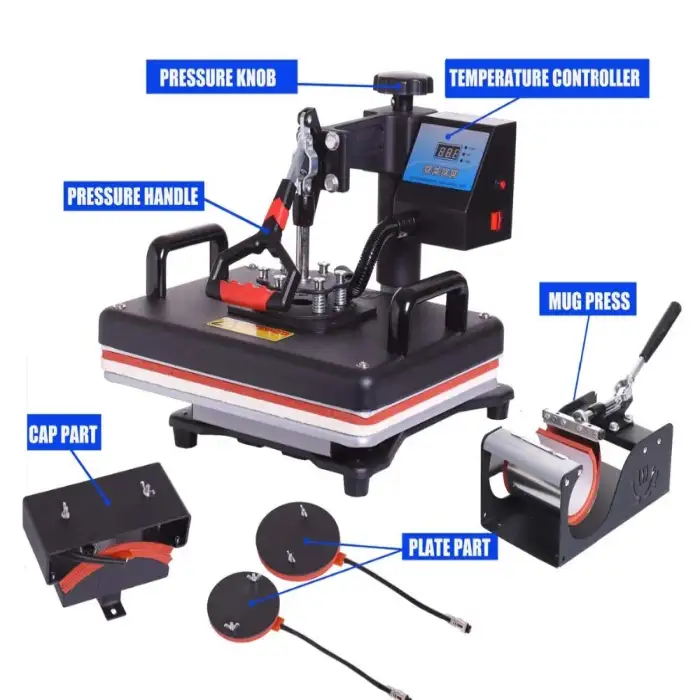 5-in-1 Combo Digital Electric Heat Press Machine Multi-Function Sublimation for Mug T-shirt Hat etc.