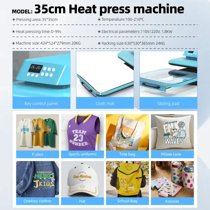 PUHUI 35x35cm HE350 Small Flat Heat Press Machine Automatic Open sublimation transfer machine