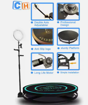 CH 360 Photo Booth Machine - Portable 360 Photo Booth for Parties and Weddings (115cm, 100cm, 80cm, 68cm)