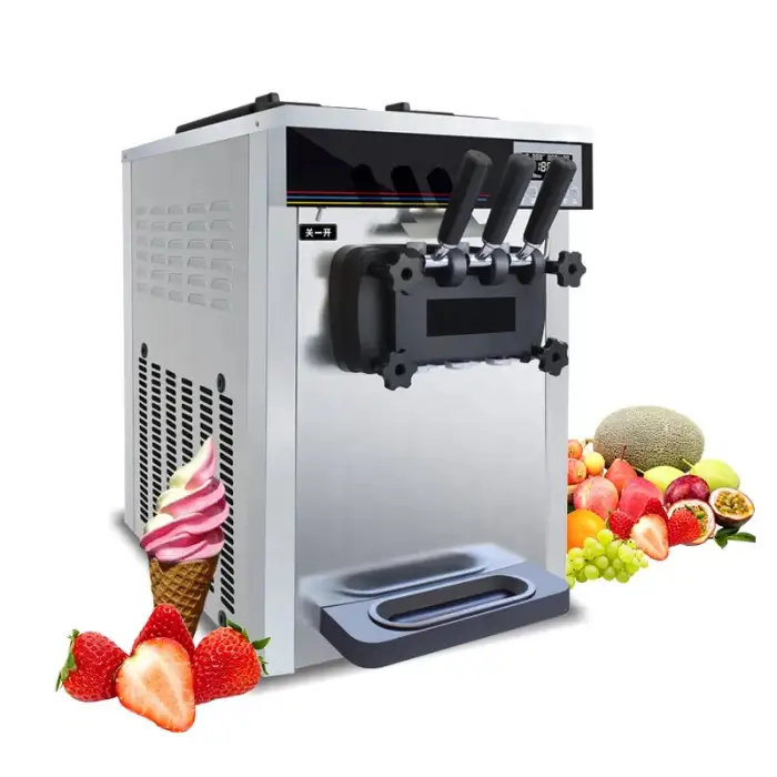 Commercial Tabletop Three-Flavor Soft Serve Ice Cream Machine: Stainless Steel with Air Pump