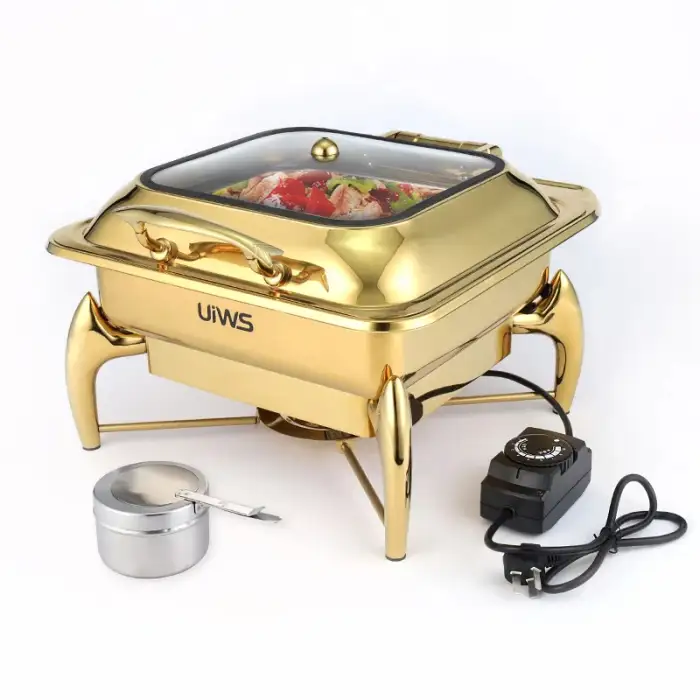 Luxury High-Capacity Stainless Steel Chafing Dish in Silvery/Gold for Hotel Buffet Stove Cooking Food Warm