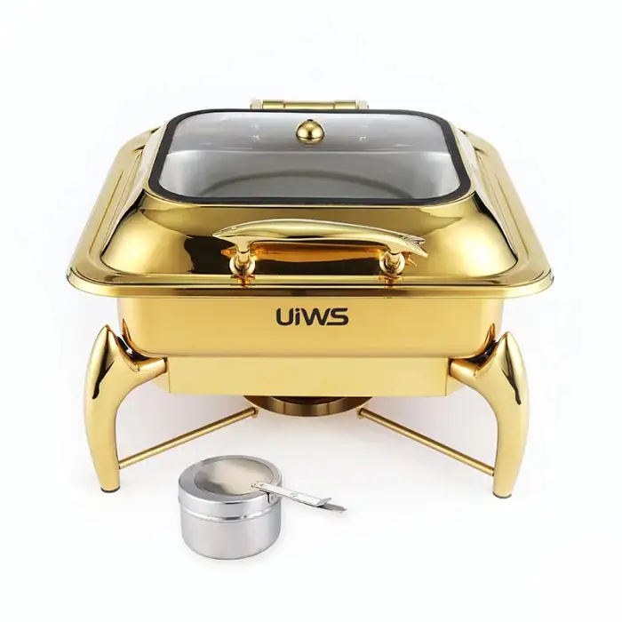 Luxury High-Capacity Stainless Steel Chafing Dish in Silvery/Gold for Hotel Buffet Stove Cooking Food Warm