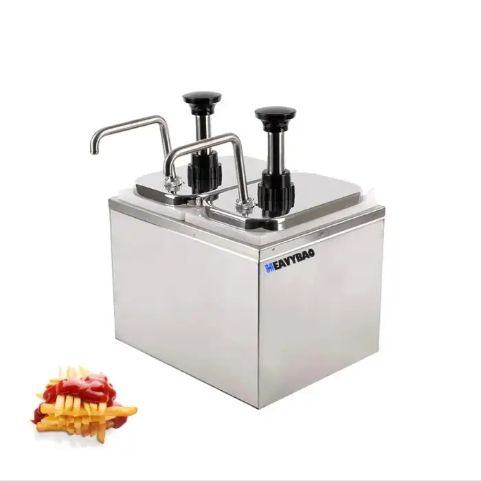 2L*2 Commercial Stainless Steel Warm Sauce Dispenser Rectangle Cheese Pump for Buffet Hot Chocolate Warmer