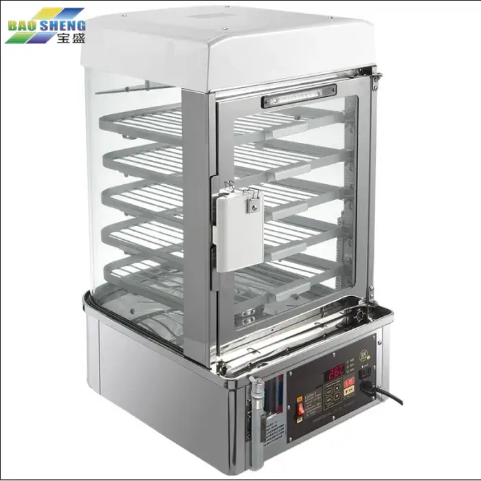 Electric Commercial Stainless Steel Food Warmer Display Showing Baking Kitchen Machine Bun Steamer with Glass