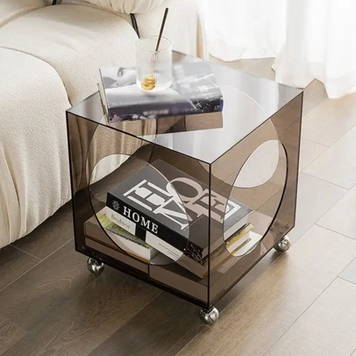 Clear Acrylic bed side table Living Room hotel decor furniture coffee table Wit Wheels Other Hotel Restaurant Supplies