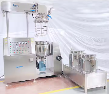 Vacuum hydraulic lift mixer for cream, lotion, toothpaste, cosmetic emulsifying homogenizer.