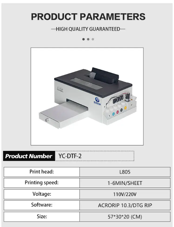 YUCHEN A4 DTF Digital Printer – T-Shirt Printing Machine with White Ink, No Engraving, No Hollowing Edge, and Hot Stamping