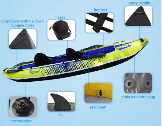 Adult Inflatable Fishing Canoe/Kayak Two and Three Person Inflatable Canoe Kayak Seated with Paddle