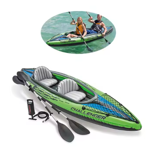 Intex 68306 Inflatable Kayak Two Person Challenger K2 Kayak with Paddles and Air Pump for Outdoor Sports Fishing Canoe