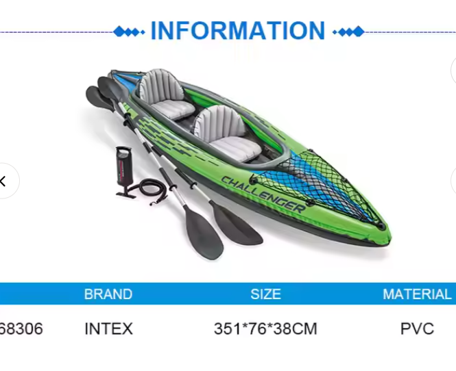 Intex 68306 Inflatable Kayak Two Person Challenger K2 Kayak with Paddles and Air Pump for Outdoor Sports Fishing Canoe