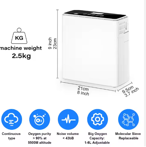 Home Outdoor 1-6L Portable Oxygen Concentrator For Travel Oxygen Therapy Device