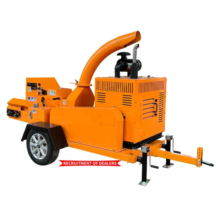 Garden Waste Tree Branches Shredder: Mobile Diesel Engine Wood Chipper and Forest Machinery