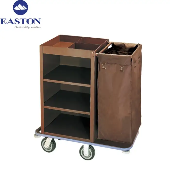 Metal 50kgs capacity durable housekeeping cart with 4 castors for hotel room