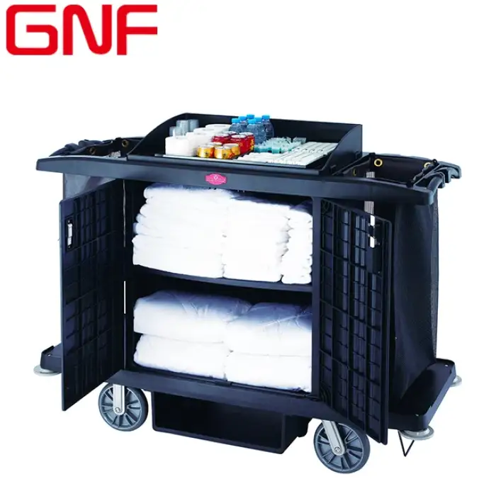 GNF Hotel multifunctional plastic housekeeping trolley room service cleaning Maid cart with door