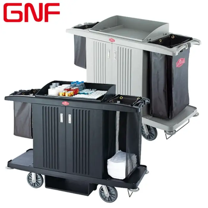 GNF Hotel multifunctional plastic housekeeping trolley room service cleaning Maid cart with door