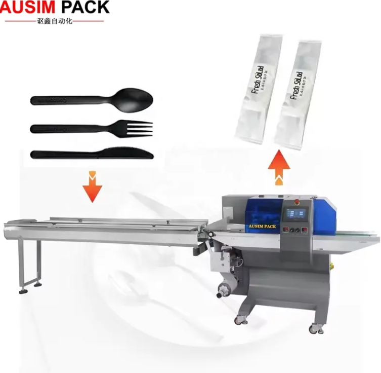 Chopstick Horizontal Small Flow High Speed Pillow Automatic Cutlery Knife Paper Wooden Spoon Fork Sealing Packing Machines