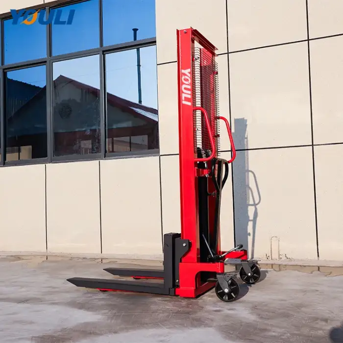 1.5t/1.6m Lift Manual Hydraulic Pallet Stacker With Reach Height 2.5m For Materials Handling