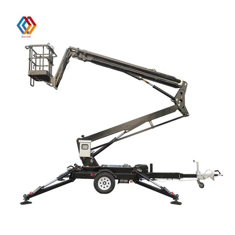 Trailer Towable Telescopic Arm Cherry Picker Truck Boom Lift For Cleaning and Maintenance Work