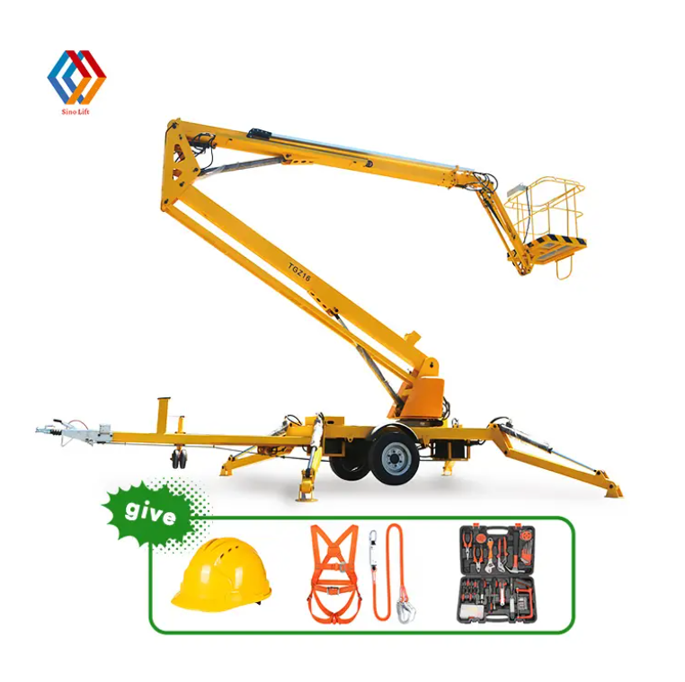 Trailer Towable Telescopic Arm Cherry Picker Truck Boom Lift For Cleaning and Maintenance Work