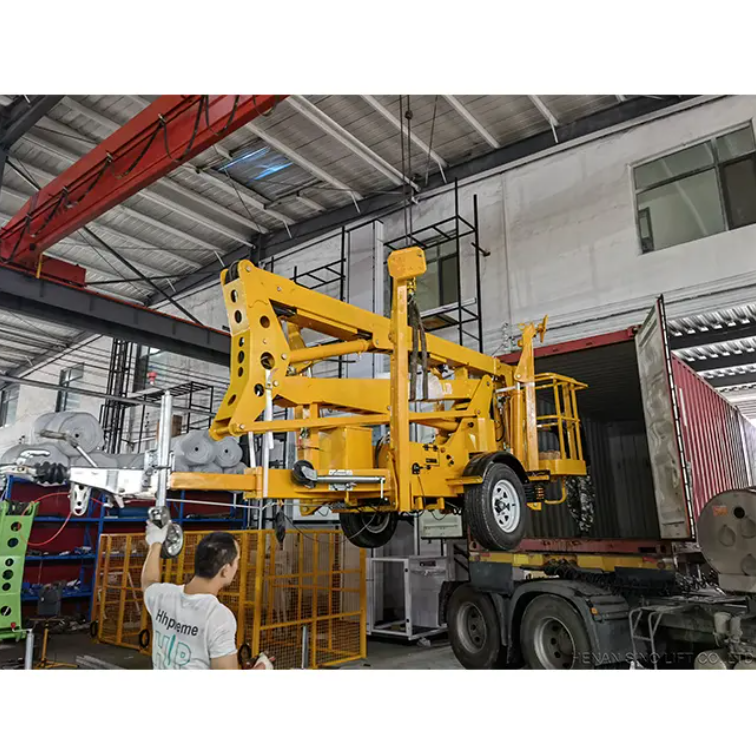 Trailer Towable Telescopic Arm Cherry Picker Truck Boom Lift For Cleaning and Maintenance Work