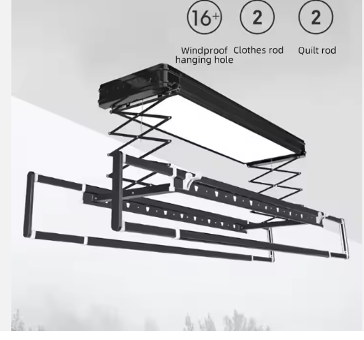 Smart Remote Control Balcony Clothes Hanger Ceiling Mounted Electric Lifting Folding LED Heated Drying Rack