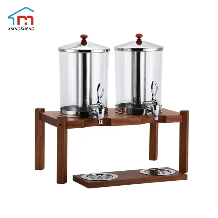 Luxury Design 14L Double Stainless Steel Juice Dispenser With Sapele Wooden Base Catering For Restaurant