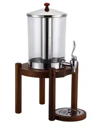 Luxury Design 14L Double Stainless Steel Juice Dispenser With Sapele Wooden Base Catering For Restaurant