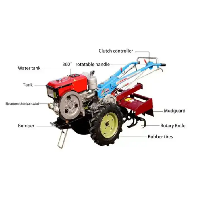 Agricultural Machine Diesel Engine Mini Walking Tractor Cultivator Rotary/ Mini Power Tiller Hand Walking Tractor