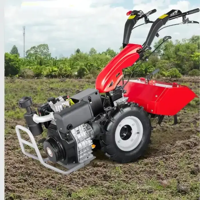 Farm Walk-Behind Tractor Diesel Engine Two Wheels Hand Push Walking 8 HP Compact Tractor