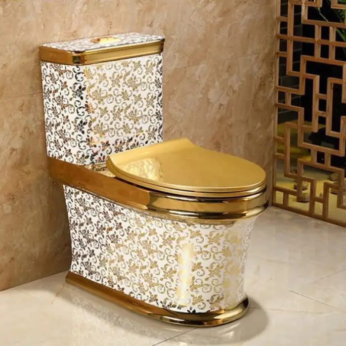 Wholesale Sanitary Ware Golden Toilet Seat Bathroom Luxury Ceramic One Piece Plating WC