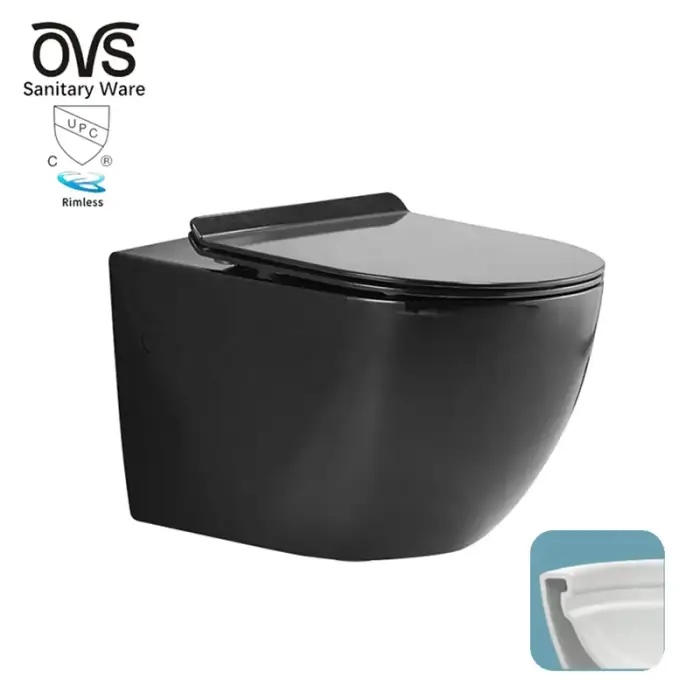 Luxury Ceramic Black Porcelain Bathroom WC Western Bathroom Matte Black Wall Mounted Toilet