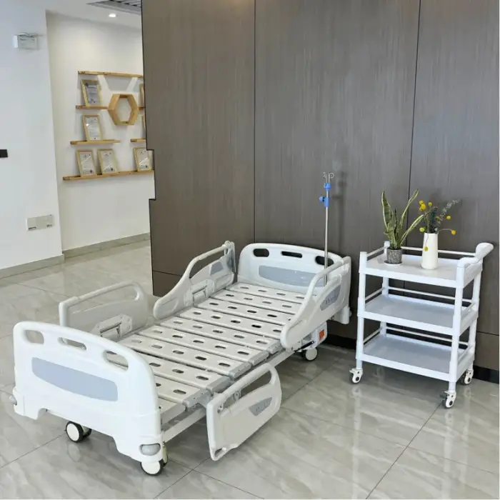 White Three-Function Electric Medical Bed: Adjustable Hospital Bed for Patient Comfort