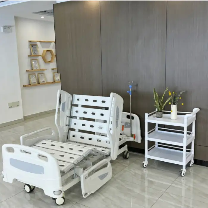 White Three-Function Electric Medical Bed: Adjustable Hospital Bed for Patient Comfort