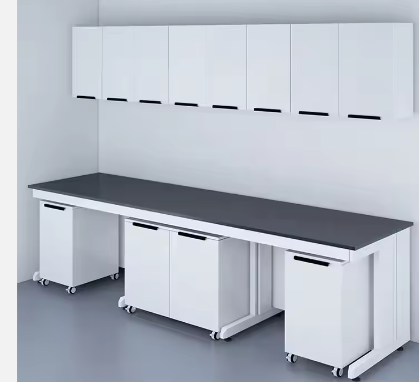 Laboratory Furniture Lab Bench With Wheels Side Table And Central Table With Wall Storage Cabinet