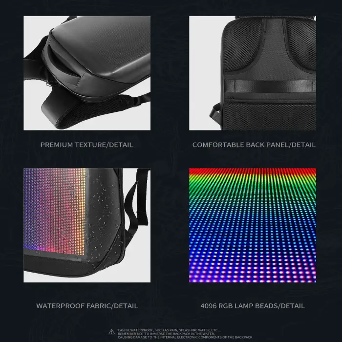 Custom Design Waterproof LED Screen Backpack Bag Zipper Closure Smart Digital Bag for Promotion