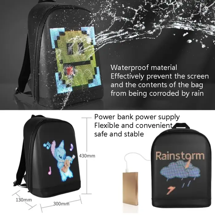 460* 320*140mm App Mobile Phone Programmable 7 Color WIFI Backpack LED Bag LED Screen Backpack