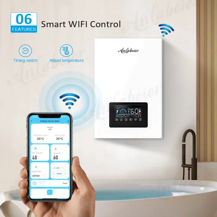 Wifi control Efficiency of heating 20kw home heaters floor heating and shower double function electric energy water boiler