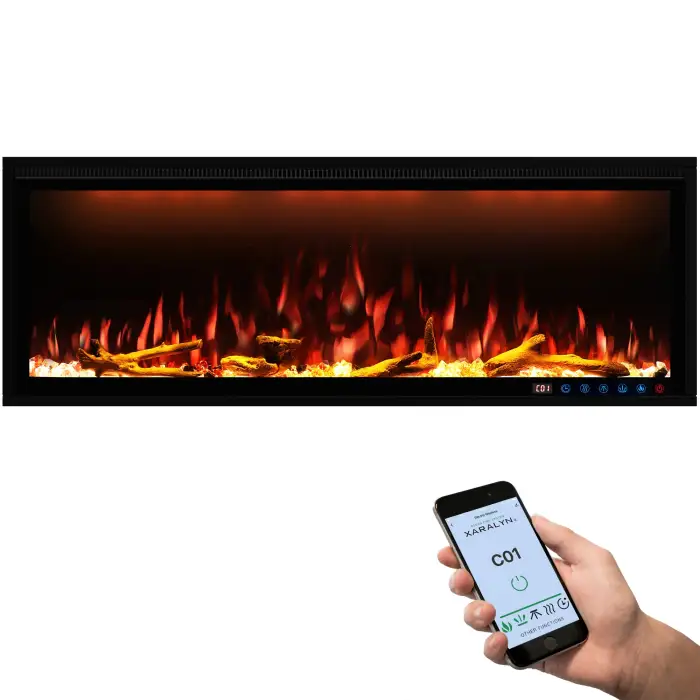 Dreamflame 60 Inch Slim Frame Recessed Wall-mounted WiFi-Enabled Electric Fireplace Heater Smart Control Via Alexa Or App