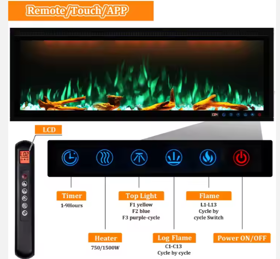 Dreamflame 60 Inch Slim Frame Recessed Wall-mounted WiFi-Enabled Electric Fireplace Heater Smart Control Via Alexa Or App