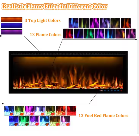 Dreamflame 60 Inch Slim Frame Recessed Wall-mounted WiFi-Enabled Electric Fireplace Heater Smart Control Via Alexa Or App