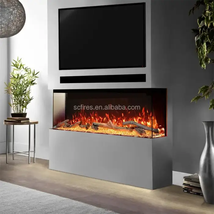 60" Modern Artificial LED Flame Electric Fireplace Insert Indoor Remote Control  Smart Electric Fireplaces Heater