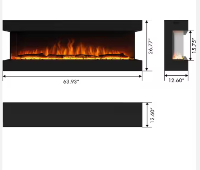 60" Modern Artificial LED Flame Electric Fireplace Insert Indoor Remote Control  Smart Electric Fireplaces Heater