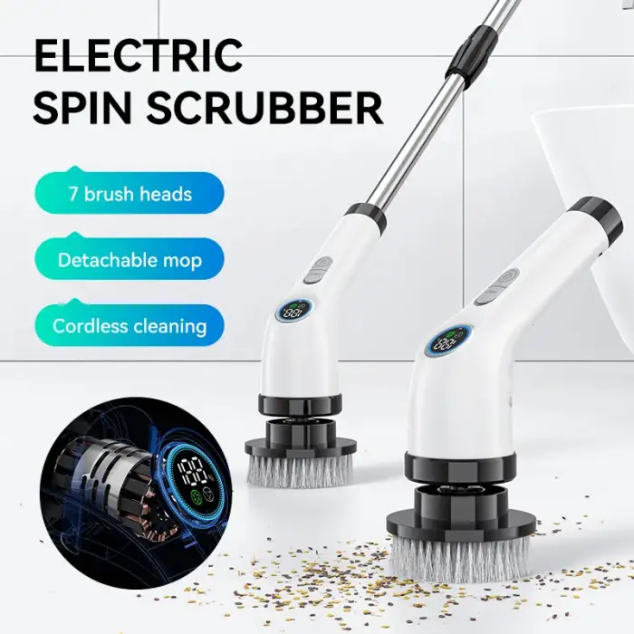 2024 A12 New Cordless Voice Prompt 2500mAh Cordless Electric Spin Scrubber Electric Brush For Cleaning